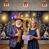 70th Birthday Banner Happy Birthday Display Golden Glitter Firework Pattern Birthday Backdrop for 70th Indoor Party Decoration