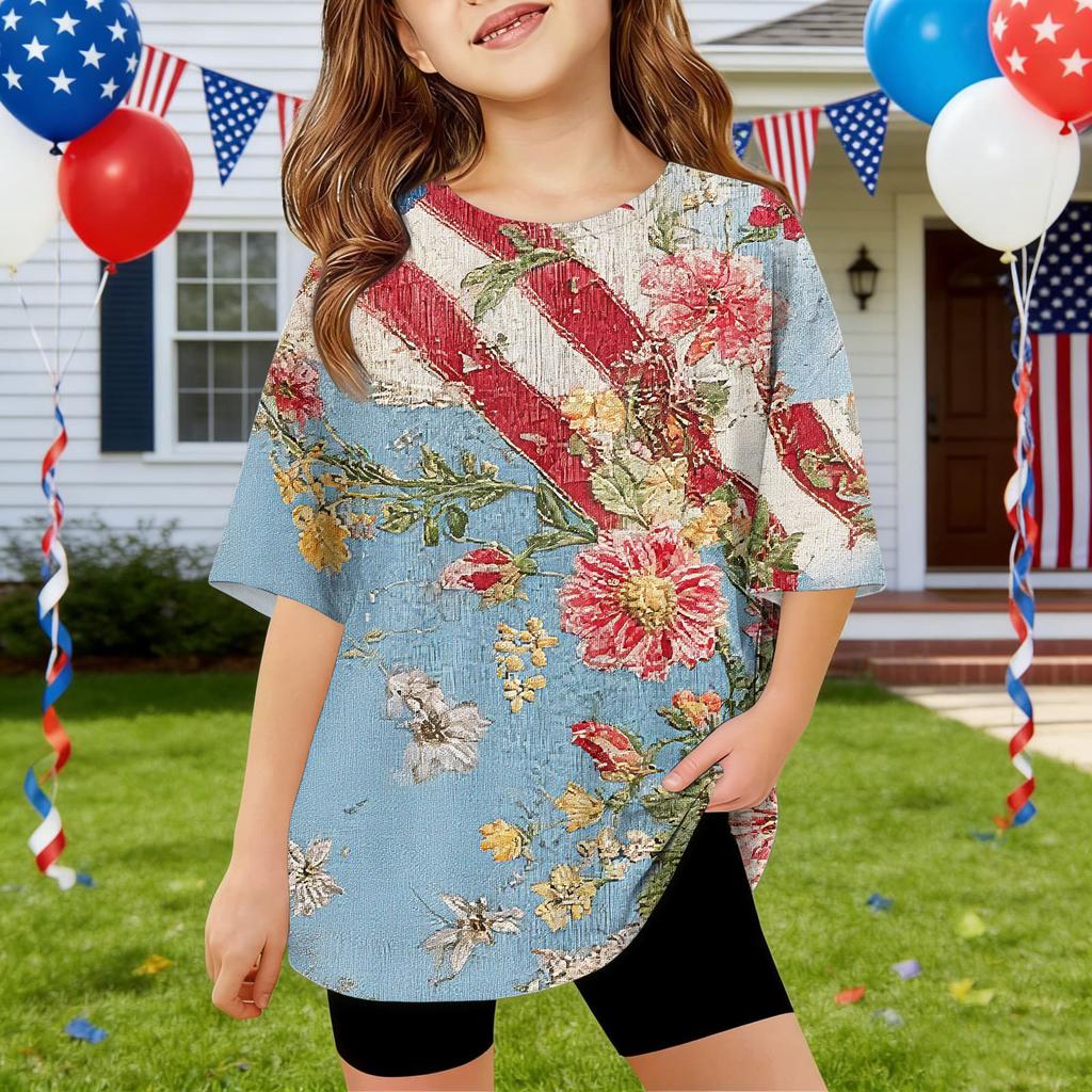 Kids Independence Day Print Round Neck Short Sleeve Casual T-shirt