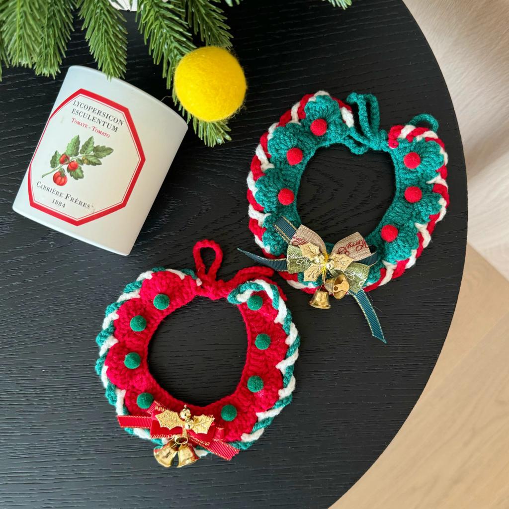 Pet Collars Christmas Pet Necklaces Cats Dogs Bells Reindeer Yarn Woven Scarves Dog Accessories for Small Dogs Puppy