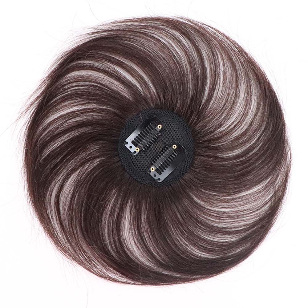 

Накладка на волосы с сединой, накладка на волосы сбоку, клипса, бесшовные накладки для волос, накладки для волос, синтетические накладки-парики dark brown-15CM