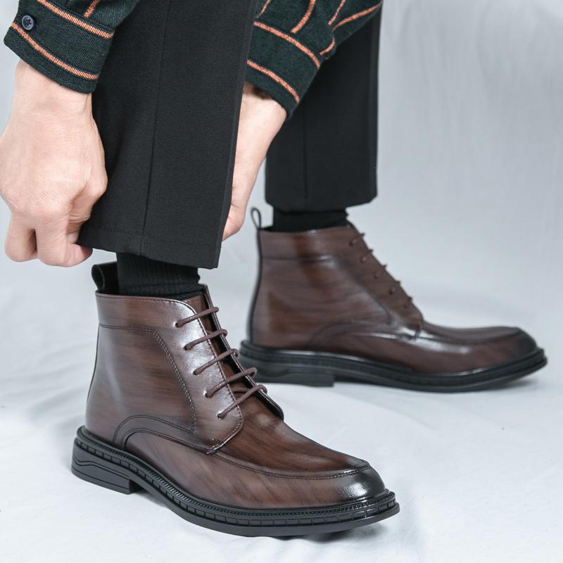 Men's British Style Pointed Toe Leather High-top and Mid-top Martin Boots - Formal, Large Size Available