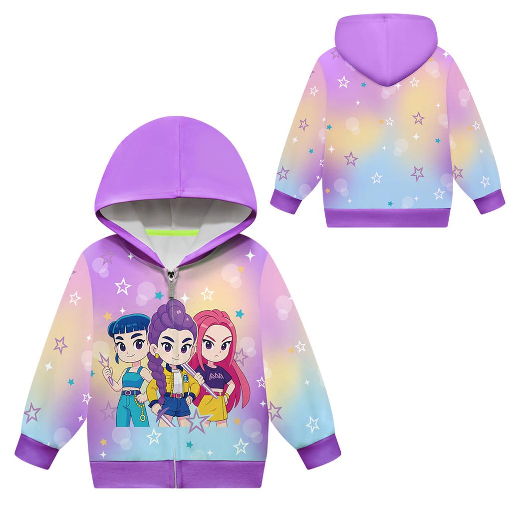 Girls Hoodie 3D Cartoon Jacket Sweatshirt Music Zip Hooded Long Sleeve Tops