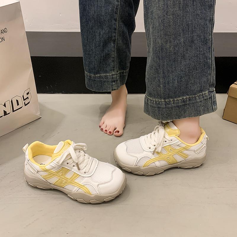 Faux leather mesh super fire Forrest Gump training shoes women's 2025 summer new breathable comfortable soft sole heightening casual sports shoes