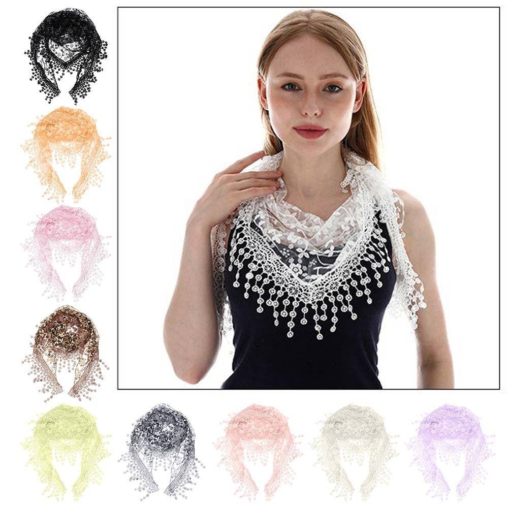 Sun Protection Sunscreen Triangle Scarf Floral Lace Hollow Out Silk Hijab Tassel Shawls Scarves