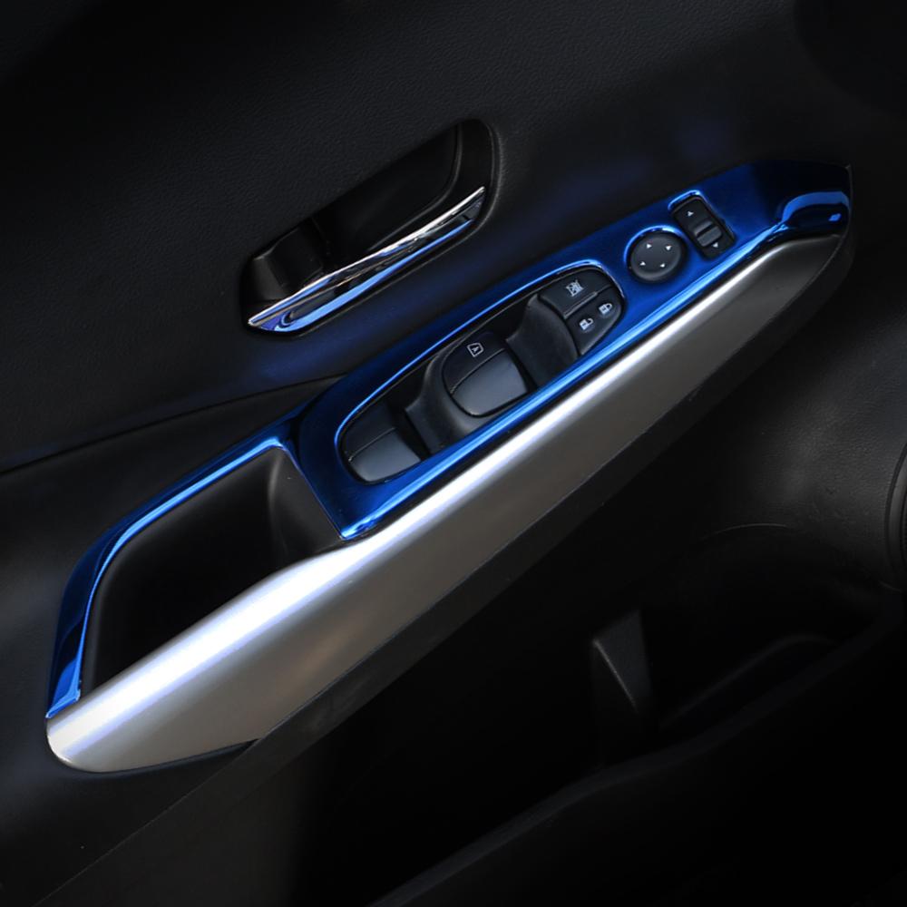 4Pcs Car Door Armrest Window Lift Switch Button Panel Cover Trim Decoration Sticker for Nissan Kicks 2017 - 2022 Accessories