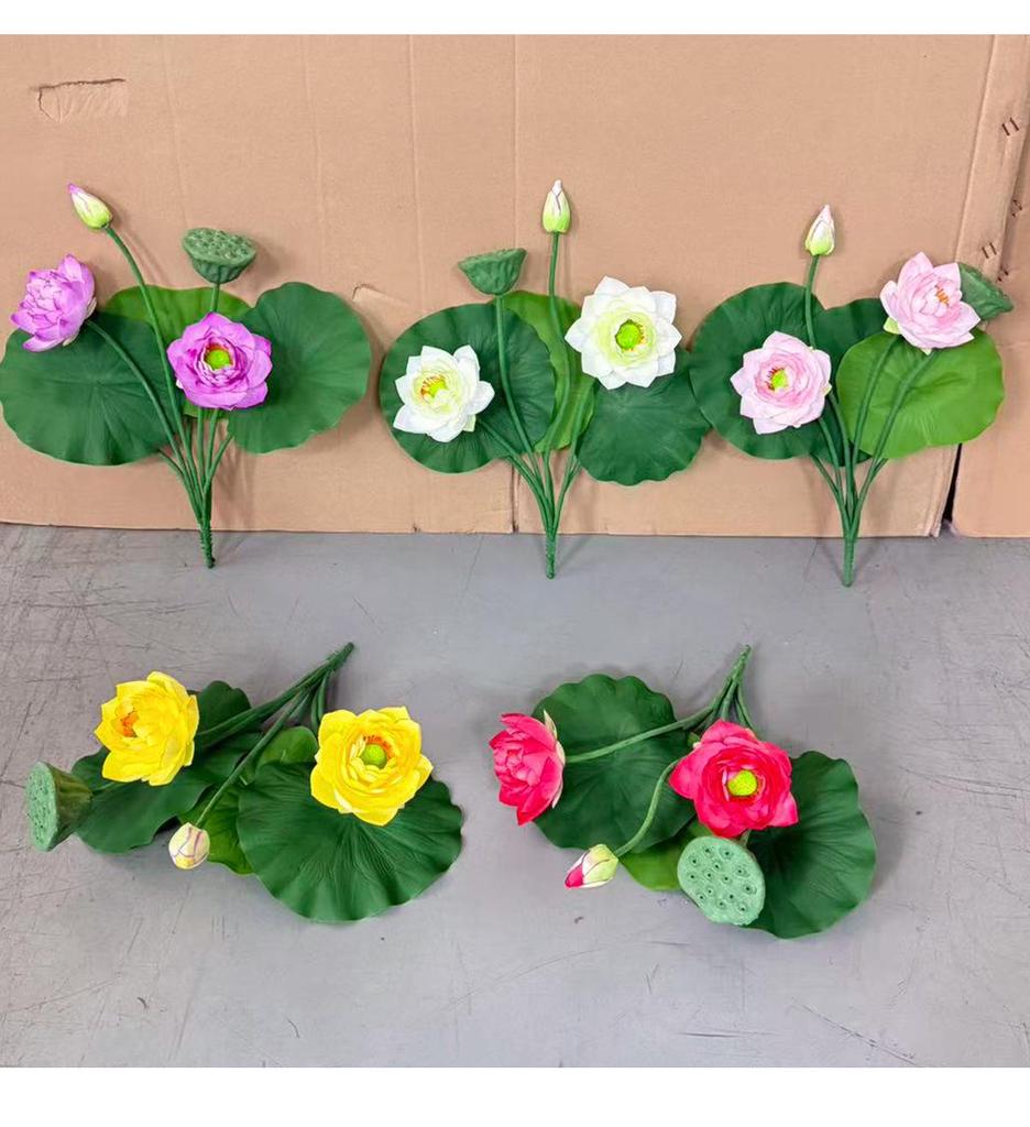 Artificial Lotus Flower with Single Stem and 7 Branches for Landscaping and Photography Props