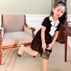 Girls Dress Summer Clothes Bow Princess Skirt Black V-neck Suit Fashion Dresses for Children