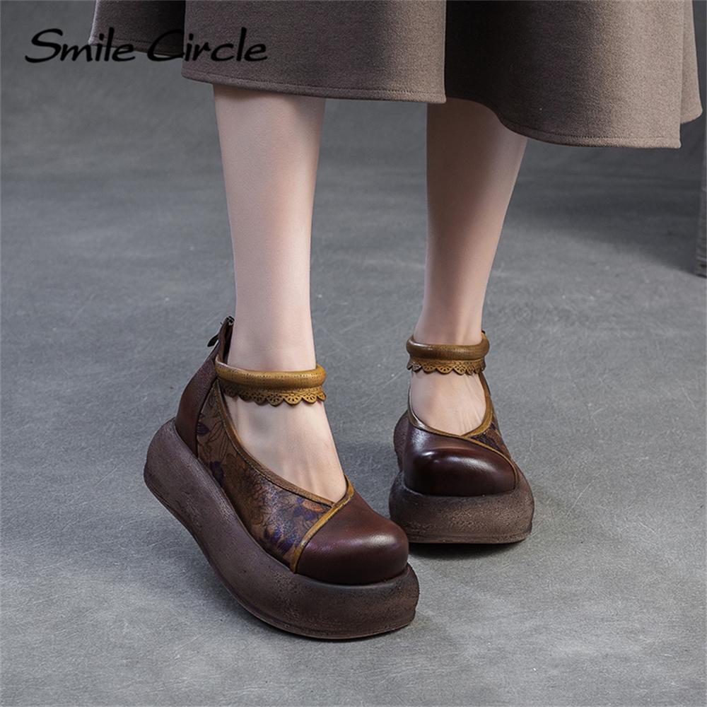 Genuine Leather Women Sandals Round Toe Increased Height Casual Shoes Fashion Comfortable Thick Bottom Shoes