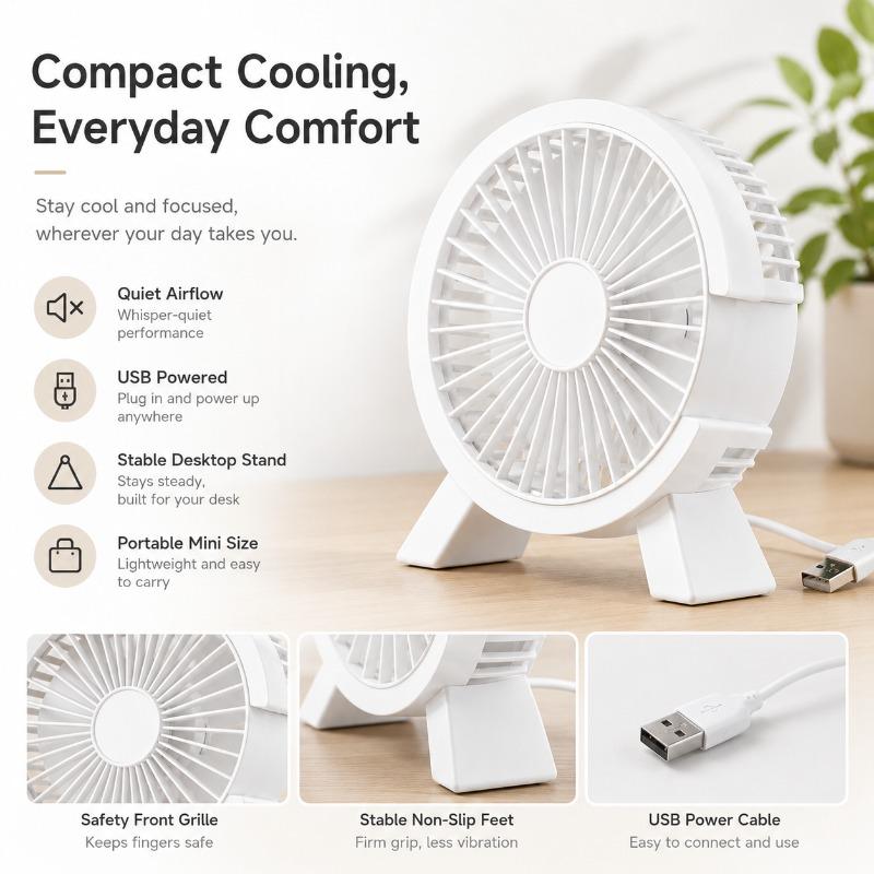 Mini USB Rechargeable Table Fan Portable Small Fan for Student Dormitory Computer Summer Gadget Home Desk Office Cooling Fan