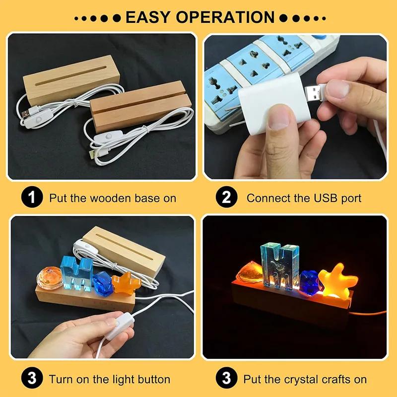 Creative Rectangular Night Light Base Indoor Decor Atmosphere Lamp Craft 3D Acrylic LED Base Suitable Holiday Gift USB Powered