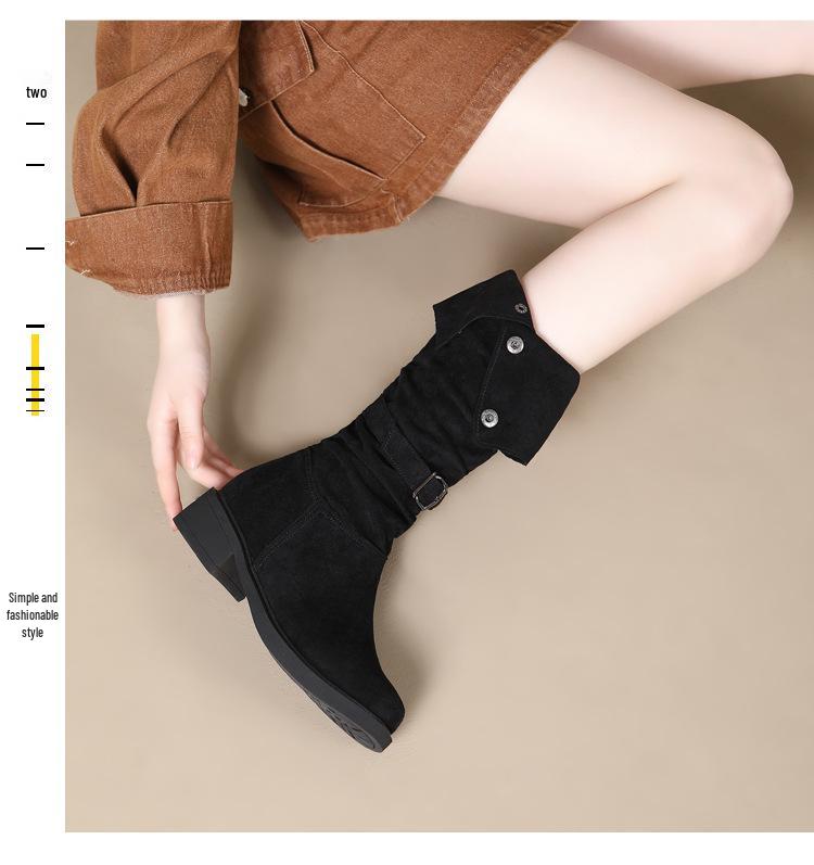 Women's Over-the-Knee Cowboy Slouch Boots - 2025 Autumn/Winter, Chunky Heel Long Knight Boots