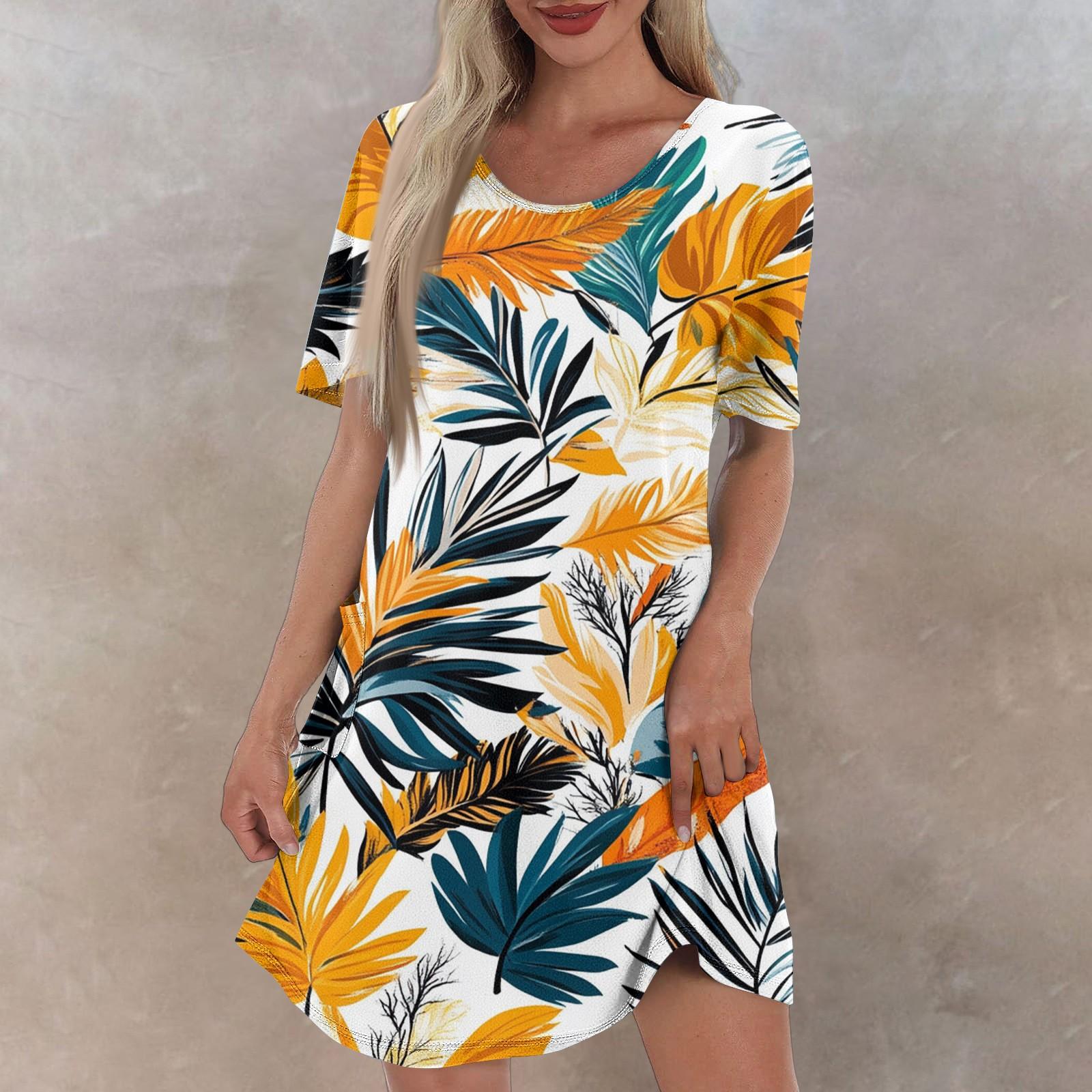 

Women s Casual And Fashionable V-neck Short Sleeve Printing Mid Length Dress XL жовтий