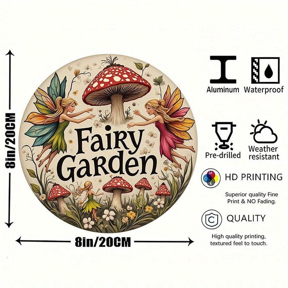 Vintage Fairy Garden Mushroom Metal Sign Wall Decor