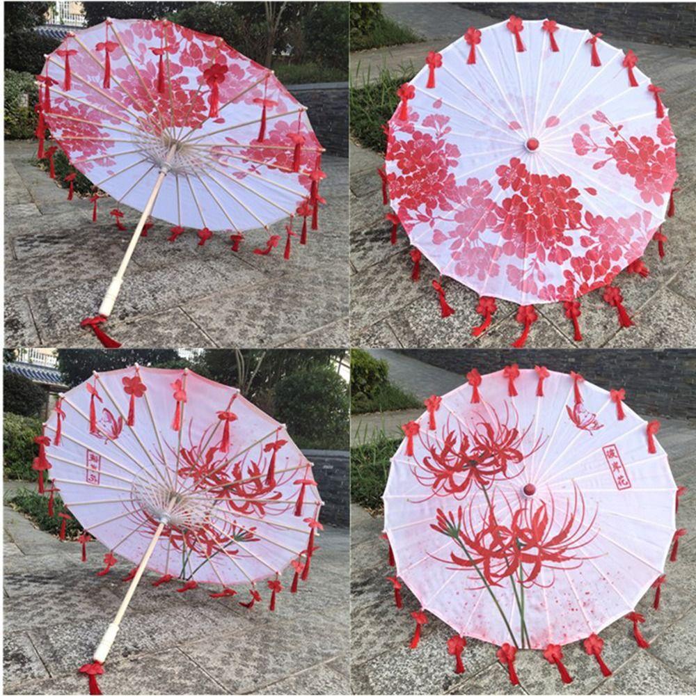 Embroidery Tassel Decorative Umbrella Large 82cm Ribbon Umbrella Flower Girl Umbrella Photo Prop