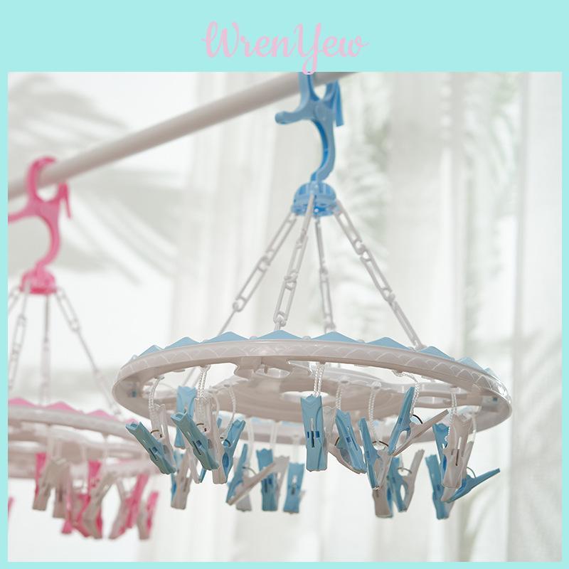 Portable Blue And Pink Circular Hanging Laundry Rack With Secure Pegs For Delicates