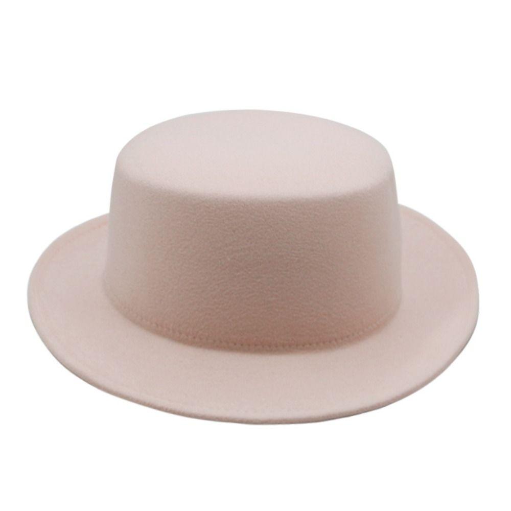Wide Brim Felt Hat Retro Flat-top Cap New Women Flatcap  Church