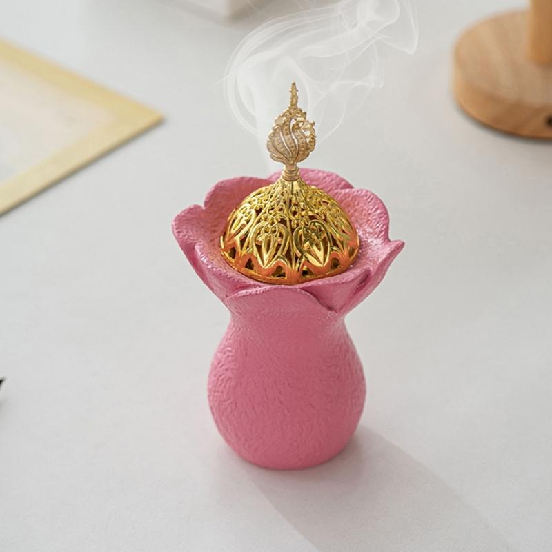 Carved Resin Bakhoors Icense Burners with Cover Middle Eastern Arabic Fragrances Diffuser for Islamic Festival Decoration