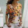Autumn Butterflies Print Women Tshirts Ladies Tops Long Sleeve V-neck Pullover Femme T-shirts T Shirt For Women