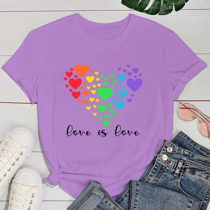(Premium T-Shirt)Damenmode Sommer T-Shirts LGBT Love Is Love Letter Print T-Shirts Weibliche Kurzarm Grafik T-Shirt Casual T