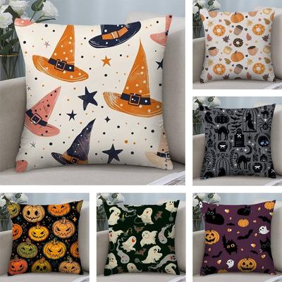 Halloween Witch Hat Pillow Case Plush Fabric Soft Double Sided Print Sofa Cushion Cover Throw Pillow Covers