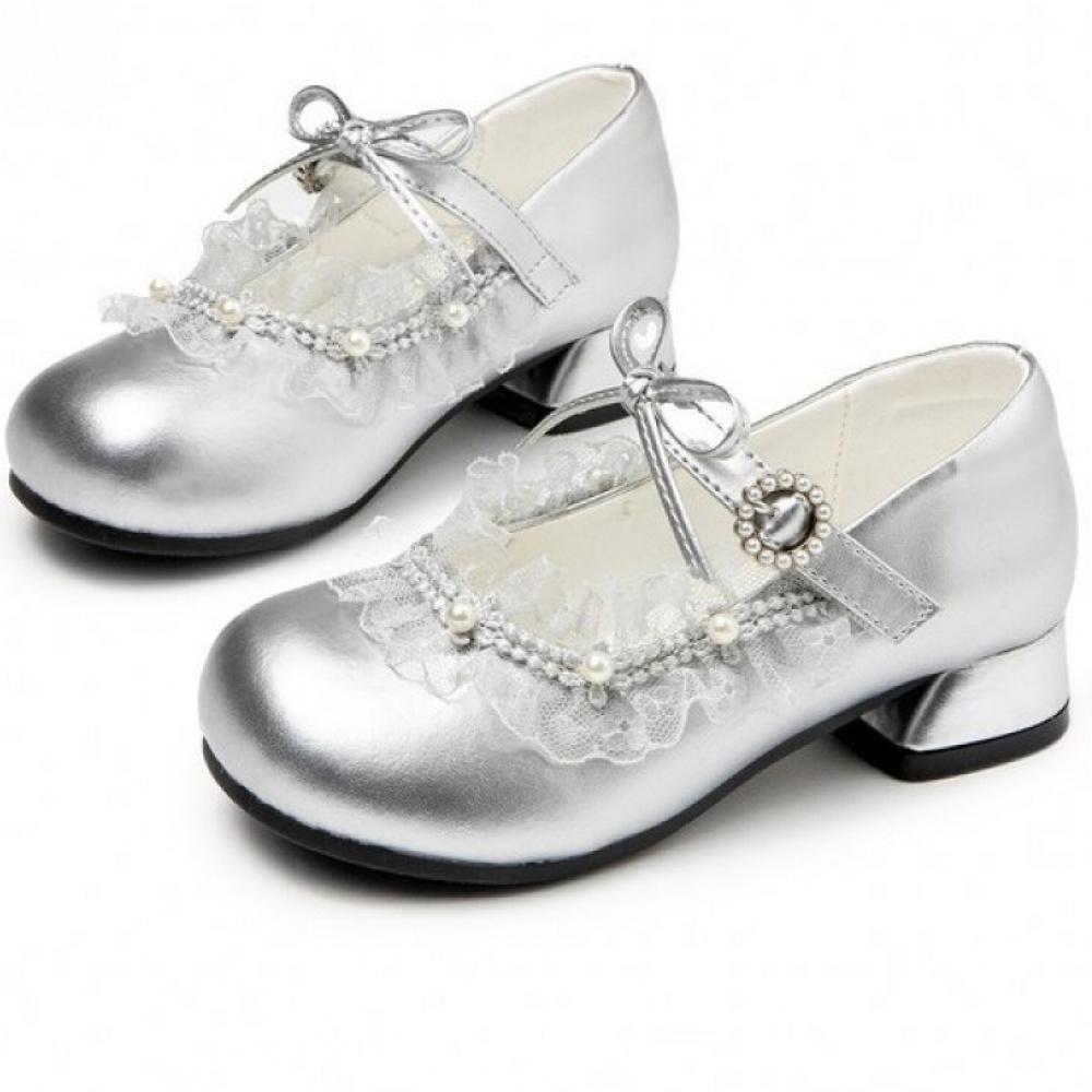 

Elegant Lady Teenager Girl s Princess Footwear Korean Style Sequins Pearl Girl s Leather Footwear Low Heel Summer Shoes 36