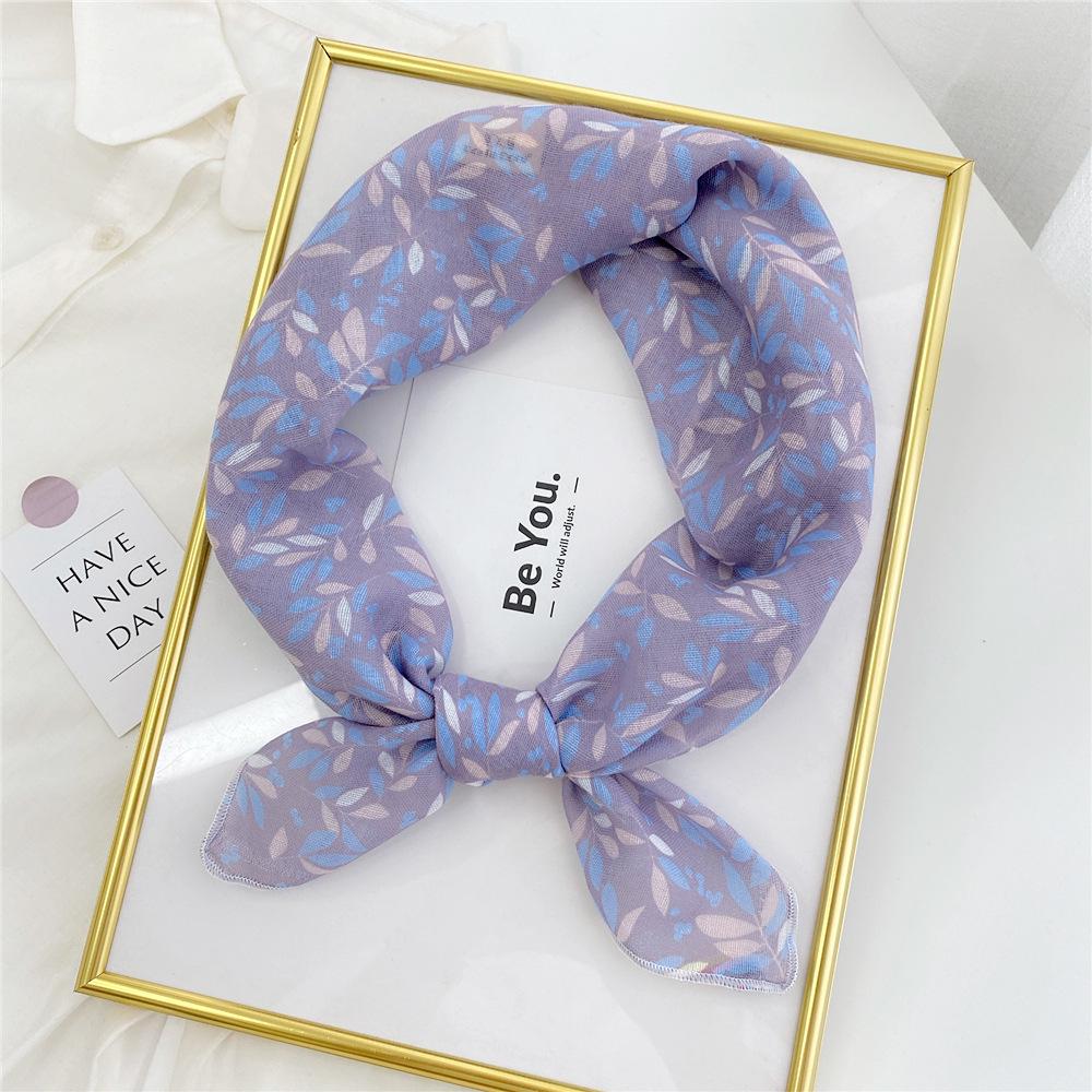 Floral Cotton Linen Silk Scarf: Women's Square Headband for Spring, Summer, Autumn - Korean Fresh Style