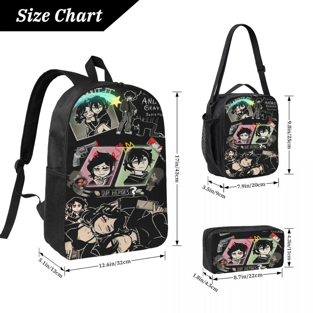 3Pcs The Coffin Of Andy And Leyley Backpack Set for Boy Girl Pen Bags Bookbag Sets with Lunch Box For School Students Daypack