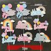 Large Rainbow Birthday Cake Toppers: Seven-Color Balloons, Love Hearts, Clouds, Stars Ornaments