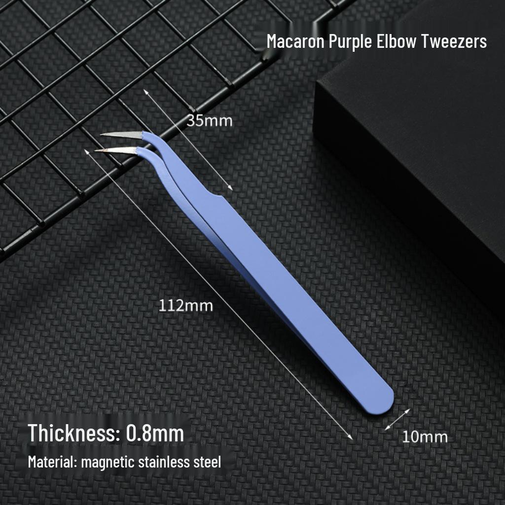 Black Anti-Static Stainless Steel Curved Tip Tweezers Set for Nail Art, Journaling, and Repairs