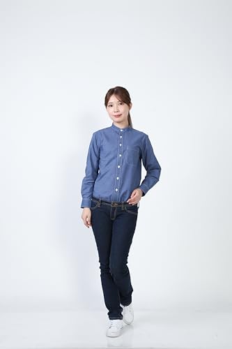 Seven Uniform GH7021-4 Indigo Blue Oxford Long Sleeve Stand Collar Shirt, Size LL