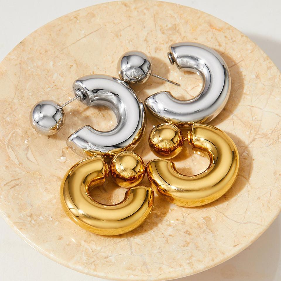 ZAKOL Chunky 316L Stainless Steel CC Hoop Earrings With Detachable Zircon Earplugs Personalized Gold Color Everyday Zircon