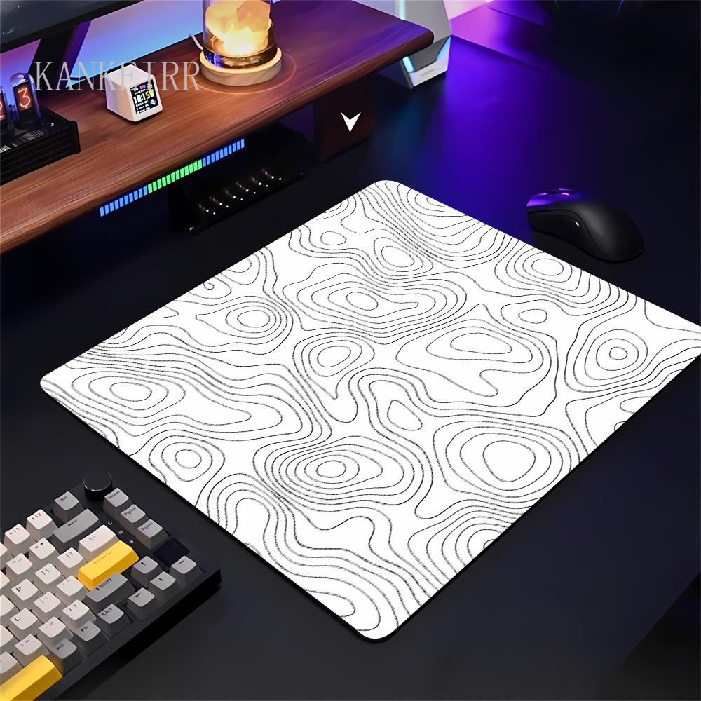PC Small Keyboard Table Mats Mouse Pad Locking Edge Black and White Strata Liquid Mausepad Computer Mat Art Gaming Office Rug
