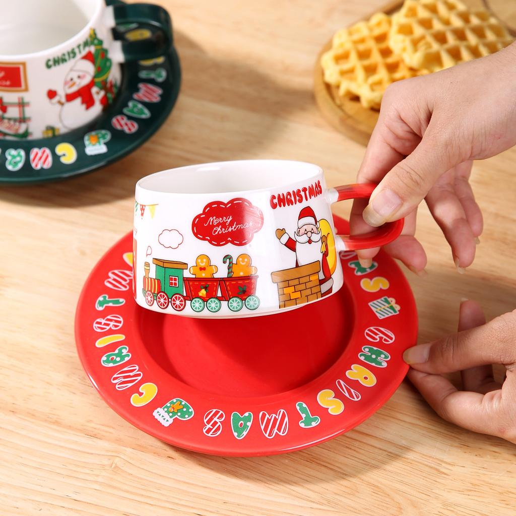 Ceramic Christmas Coffee Cup and Saucer Gift Box Set Restaurant Home Mug Tea Cup Afternoon Tea Cup and Saucer
