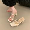 The New Style of Sandals Is Versatile with Thick Heels Medium Heels One-shoulder Shoes Slippers and Half Slippers