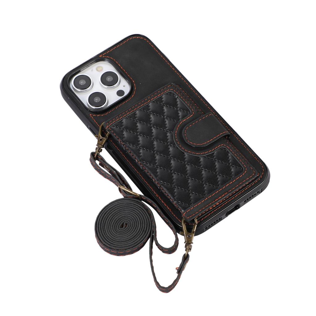 Applicable to iphone16 rhombus messenger card bag, mobile phone case, Samsung S25 wallet, mobile phone case, women's back strap case A56.