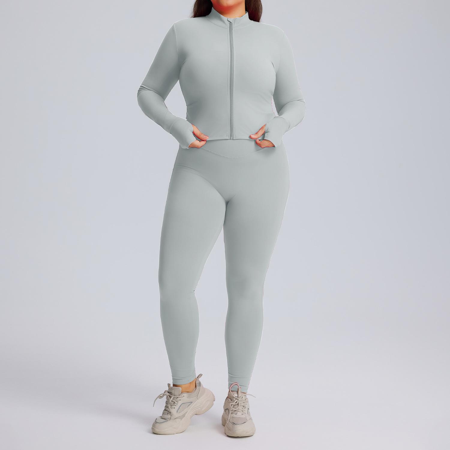 

European & American Plus Size Yoga Set: High-Stretch, Quick-Dry, 3-Piece Sportswear for Women, Ideal for Autumn & Winter Workouts L