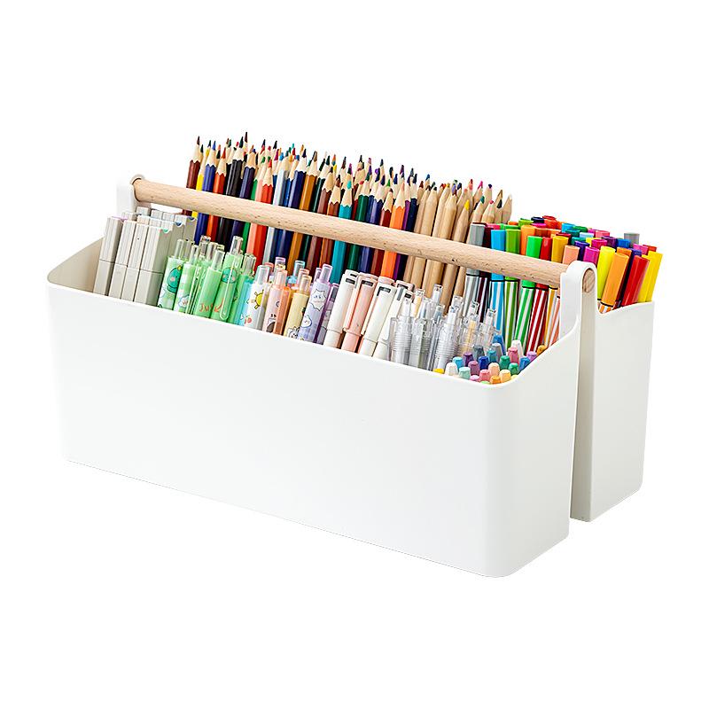Handheld Colored Pencil & Marker Storage Box with Compartments – Large Capacity Pen & Brush Organizer for Students