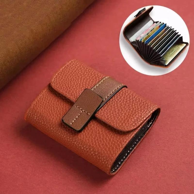 Pebbled PU Leather Card Holder Secure Buckle Closure Multiple Slots Soft Lightweight Pocket Wallet for Casual Daily Use