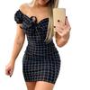 Dámské spodničky Bodycon šaty větší velikosti Kostkované přes rameno Sexy pouzdrové šaty bez ramínek na večírky