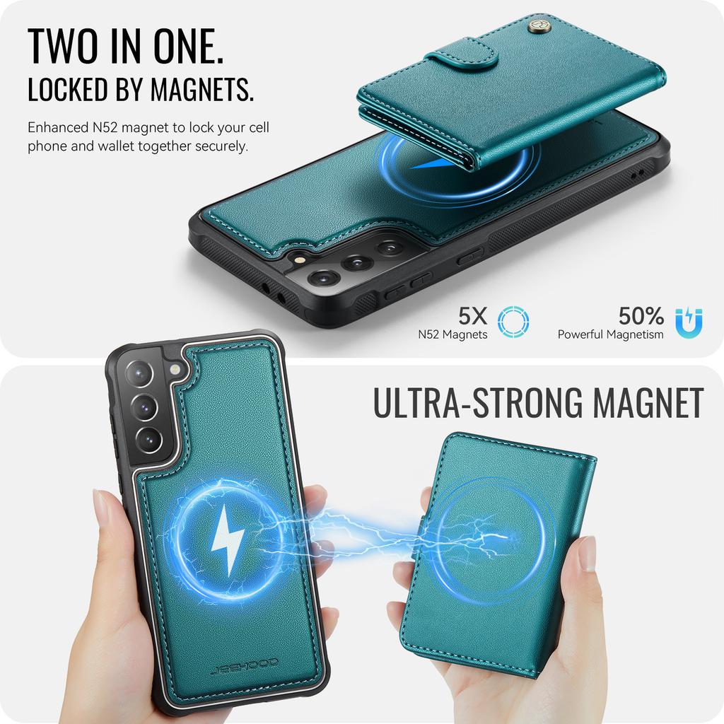 For Samsung Galaxy S21+ 5G Case JEEHOOD J09 RFID Blocking Card Holder Leather Back Phone Cover Magnetic Case