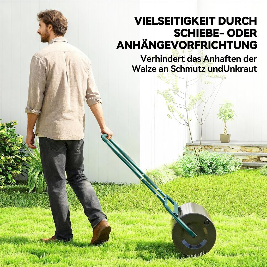 38L Fillable Cylinder Steel Lawn Roller - Dark Green