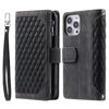Style 005 For iPhone 16 Pro Zipper Wallet Case Rhombus Stitching Line PU Leather Phone Cover