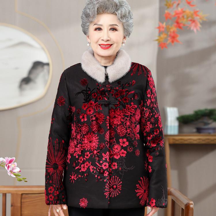 Old Mothers Add Velvet Padded Cotton-padded Jacket In Autumn and Winter, Grandma Wears Winter Cotton-padded Coat, and The Old Lady Retro Tang Suit.