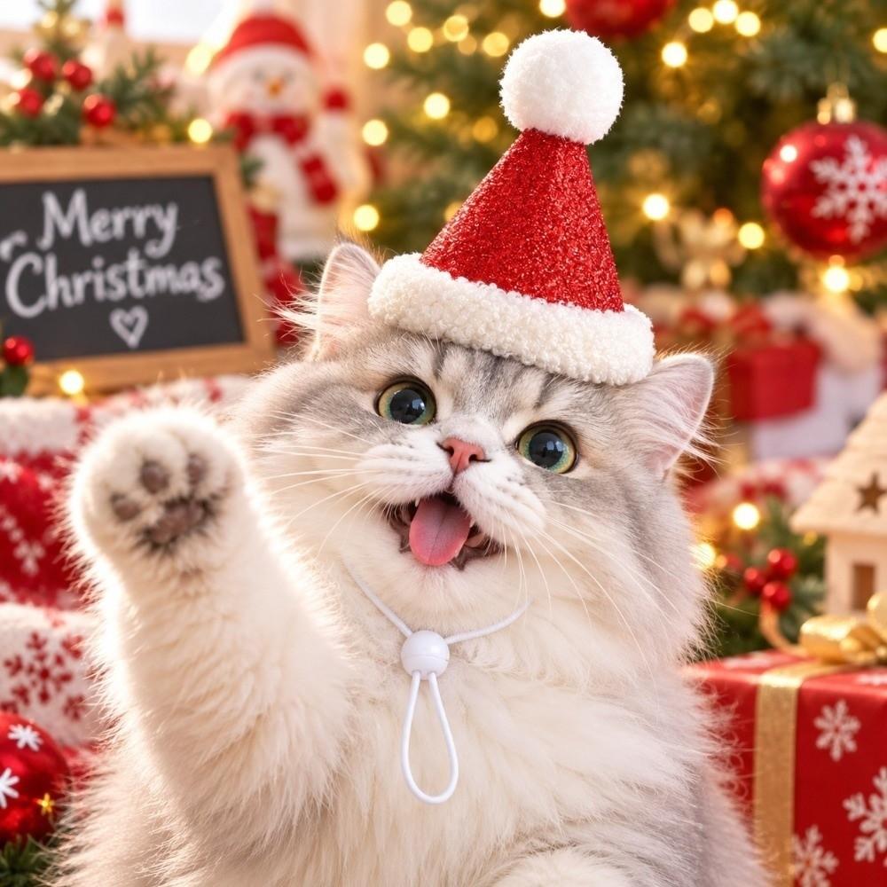 Knitted Yarn Christmas Pet Hat Soft Pompon Yarn Kitten Headwear Winter Gathering