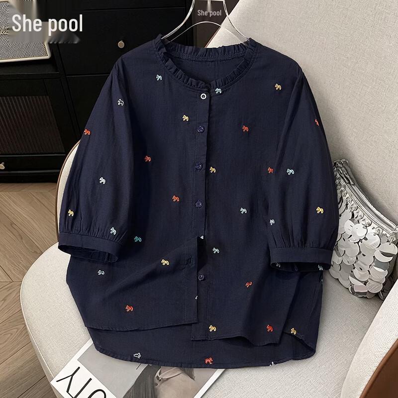 

Summer Casual Embroidered Loose Cotton Shirt One Size
