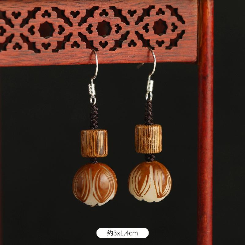 

Retro style Zen earrings women s niche design literary wooden earrings long fringed earrings