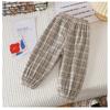 Summer Kids Casual Pants Simple Boys Grid Sweat Pants Korean Loose Thin Children Striped Letter Trousers