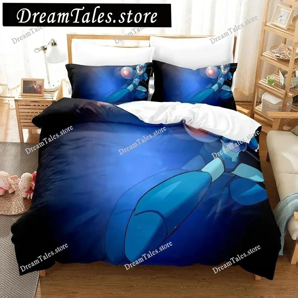 Mega Man X Dive Bedding Set,Rock Man Duvet Cover 3D Print Quilt Cover Pillowcase Single Double Size Boys Girls Birthday Gift741