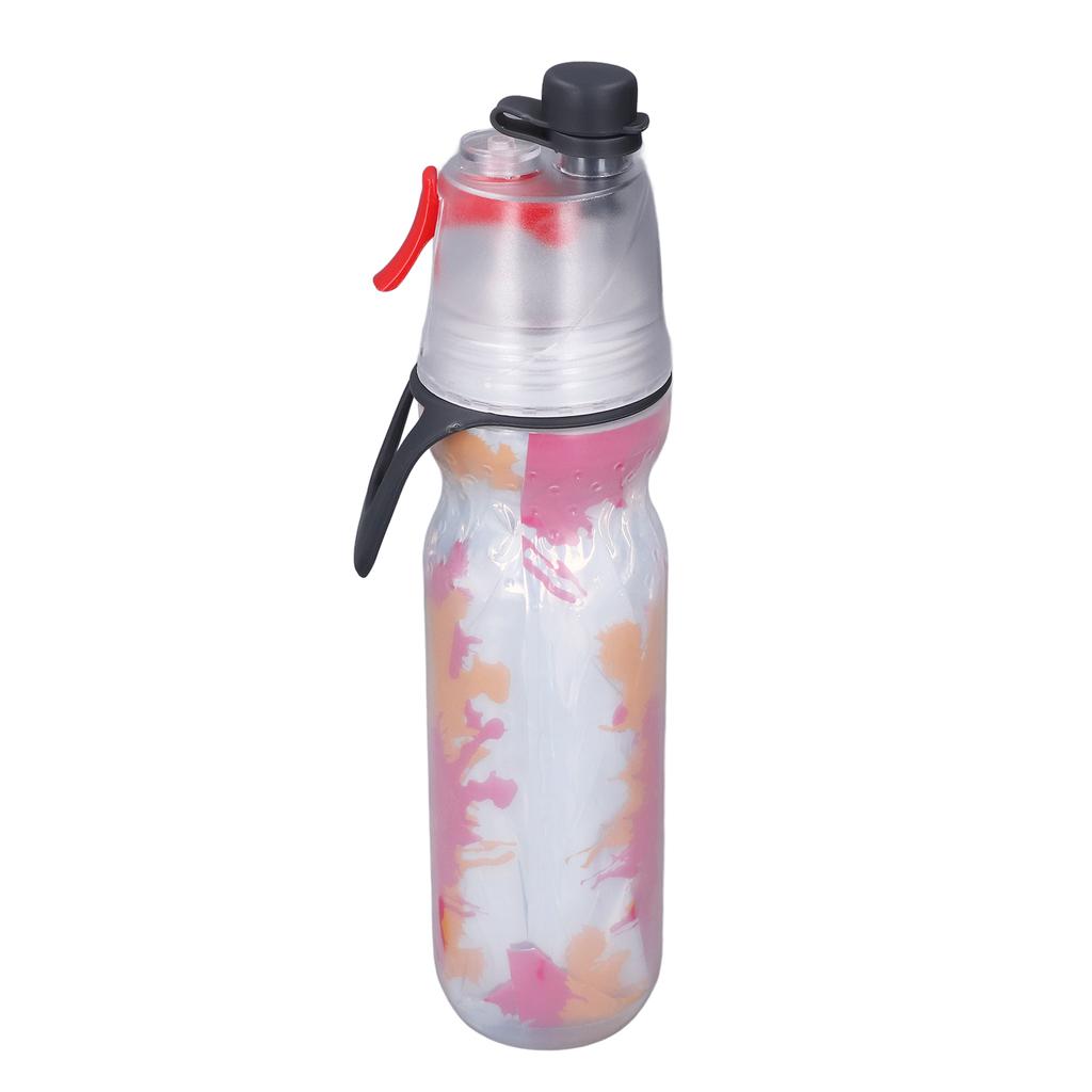 PE Misting Water Bottle Spray Mist Sports Water Bottle Reusable Cooling Drinking Bottle with Double Wall Insulation Carry Loop Red