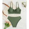 High Waist Bikini Set for Women Solid Color Pleated Sling Two Piece Swimwear Sexy Beachwear Summer Bathing Suit Fashion Trendy